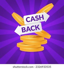 3D vector image with a pile of gold coins for advertising promotions, cashback deals, and discounts. Perfect for banners, flyers, and marketing materials. Golden coin pile symbolizing business success