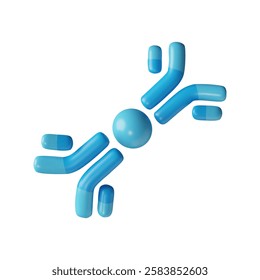 3d vector of immunoglobulin antibody structure, blue color. Schematic structure. Protective molecule of the immune system. Medicine. Cartoon style. Isolated background. Illustration.