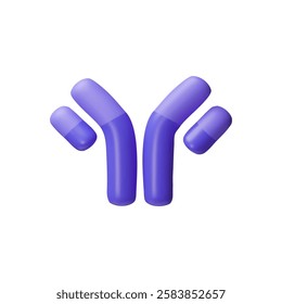 3D vector of immunoglobulin molecule, purple color. Protective antibodies. Neutralization of viruses and protection of the immune system. Medicine theme. Isolated background. Icon.