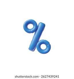 Forma de sinal de porcentagem inflável de vetor 3D na cor azul. Símbolo de promoção e venda. Balão. Ornamento decorativo. Estilo de desenho animado. Ilustração. Plano de fundo isolado. Ícone. Renderização.