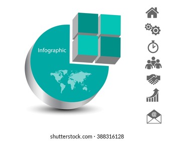 3D vector infographic banner with four cubes map and icons eps10