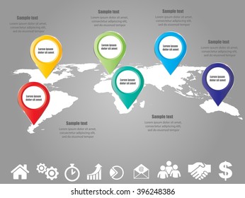 3D vector infographic banner template with map of world set of icons and place for text eps10