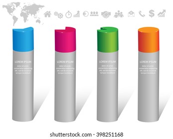 3D vector infographic charts with map icons and text eps10