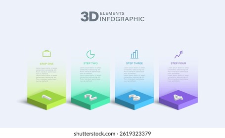 3d vector infographic design template with four steps or options. Business or marketing infographics with icons and data