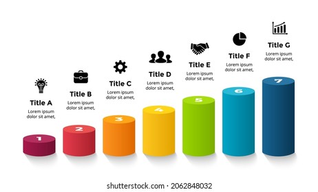 3D Vector Infographic. Presentation slide template. 7 step options perspective diagram. Growth business chart. 