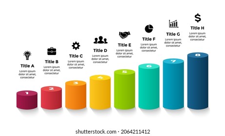 3D Vector Infographic. Presentation slide template. 8 step options perspective diagram. Growth business chart. 