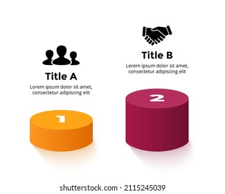 3D Vector Infographic. Presentation slide template. 2 step options perspective diagram. Growth business chart. 