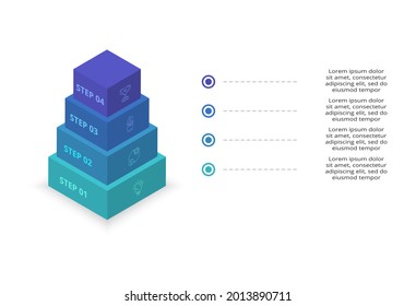 Pirámide de infografía vectorial 3D, o gráfico de comparación con 4 capas de levitación coloridas. El concepto de seis niveles o etapas de un proyecto empresarial. Plantilla de diseño infográfico realista.