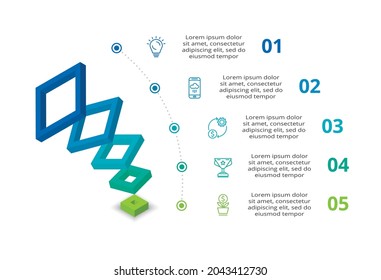 3D Vector Infographic Pyramid, Or Comparison Chart With 5 Colorful Levitating Layers.