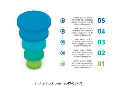 3D vector infographic pyramid, or comparison chart with 5 colorful levitating layers.