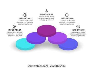 Pirámide de infografía de Vector 3D, o tabla comparativa con 5 capas de levitación coloridas. Plantilla infográfica realista.