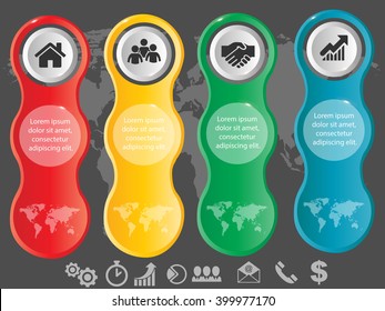 3D vector infographic round banners with icons map and place for text eps10