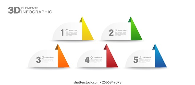 3D Vector infographic template with 5 options, workflow, process chart. Timeline infographics design vector.