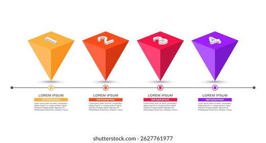 Plantilla de infografía de Vector 3D con cuatro pasos o procesos. Plantilla de visualización, informe o presentación de datos