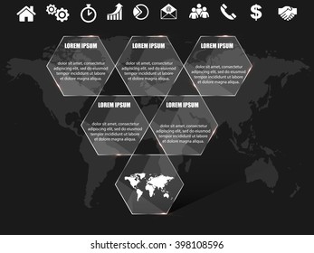3D vector infographic template hexagons with icons eps10