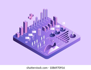 3d vector isometric diagram of growth and distribution Medicine Healthcare Gradient ultraviolet isolated island Sociological age and educational profile of population groups Vector