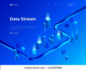 3d Vector Isometric Illustration Of Big Data Analytics And Technologies. Abstract Flow Of Information. Creative Landing Page Design Template