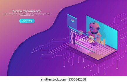 3d vector isometric illustration. Futuristic design concept. Digital technology background. Modern vector illustration. Science vector illustration. Technology web background. Modern 3d illustration.