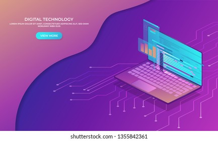 3d vector isometric illustration. Futuristic design concept. Digital technology background. Modern vector illustration. Science vector illustration. Technology web background. Modern 3d illustration.
