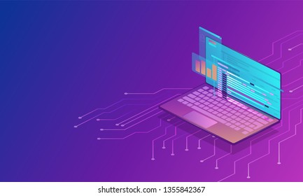 3d vector isometric illustration. Futuristic design concept. Digital technology background. Modern vector illustration. Science vector illustration. Technology web background. Modern 3d illustration.