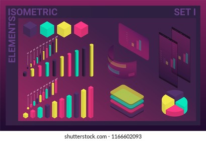 3d  vector isometric illustration set. Cube, cylinder,  realistic phone, infographic.