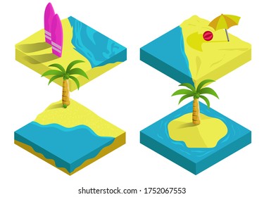 3D vector isometric illustration , summer beach island tropic travel and holiday , concept infographic collection