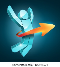 3d vector jumping man with arrow. Success concept.