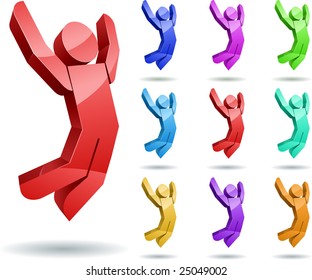 3d vector jumping man icon set