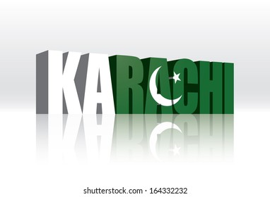 3D Vector Karachi (Pakistan) Word Text Flag 
