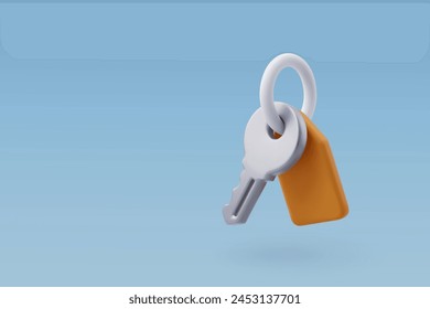 3d Vector Key with key chain, Security, Hotel room service banner, Hotel booking concept. Eps 10 Vector.