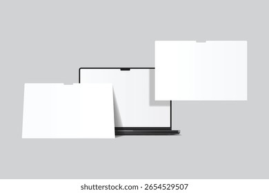 3D Vector Laptop screen with page website mockup. Showcase websites, apps, or browser interfaces frame isolated on background. Perfect for homepage, presentation, business layout, responsive preview
