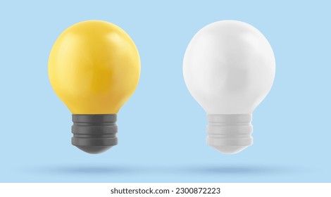 3D vector Light Bulb realistic icon. Business idea and strategy concept. Energy-saving lamp. Eco-friendly electricity. Bright lightbulb. Cartoon creative design isolated on white background.