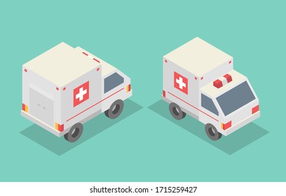 3d vector lighting of ambulance concept, flat isometric ambulance emergency medical evacuation.