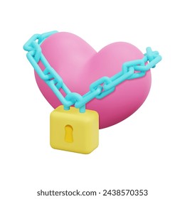 3d vector locked heart icon. Isolated on white background. 3d heart, love and valentine  concept. Cartoon minimal style. 3d heart icon vector render illustration.