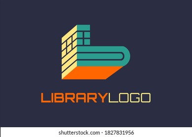 Logotipo vectorial 3D con ilustración de libro y rascacielos que forman la "L" o "b" inicial. Usable para logotipos de marca de Publisher, bibliotecas, librerías, etc.