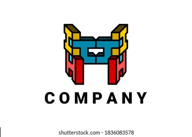 3D Vector Logo with colorful "H" pattern on light background. Usable for general business logo elements. Letter "H" in Puzzle style.
