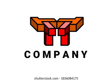 3D Vector Logo with colorful "T" pattern on light background. Usable for general business logo elements. Letter "T" in Puzzle style.