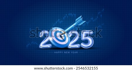 3d Vector Logo design for New Year 2025 with business target and stock market growth graph background.