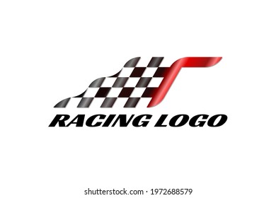 3D vector logo element with an illustration of a starting flag or a finishing flag in a racing competition forming initials "r". Usable for racing logos, athletics, chess and general sports logos.