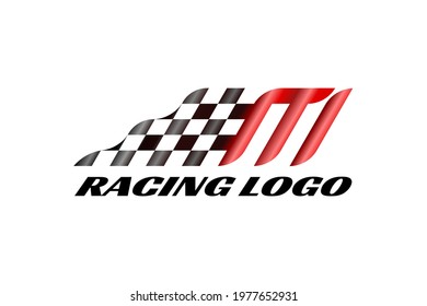 3D vector logo element with an illustration of a starting flag or a finishing flag in a racing competition forming initials "m". Usable for racing logos, athletics, chess and general sports logos.