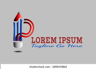 3D vector logo element with pencil illustration forming initials "P". Usable for logos of graphic design studios, architecture, drawing competitions, publishers and general education logos.