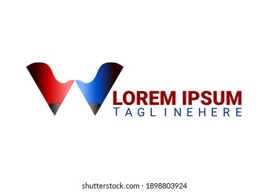 3D vector logo element with two pencil tip illustration forming twin birds or initial "W". Usable for logos of architects studios, publishers, writers' communities and general education.