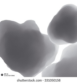 3D vector low poly faceted objects on white background