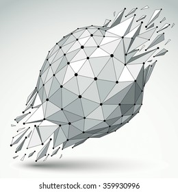 3d vector low poly object with black connected lines and dots, geometric wireframe shape with refractions. Asymmetric perspective shattered form.