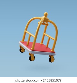 3d Vector Luggage Trolley Cart, Hotel reception and room service banner, Hotel booking concept. Eps 10 Vector.