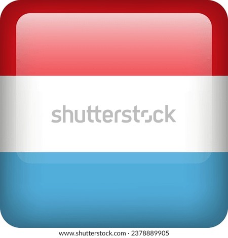 3d vector Luxembourg flag glossy button. Luxembourgish national emblem. Square icon with flag of Luxembourg