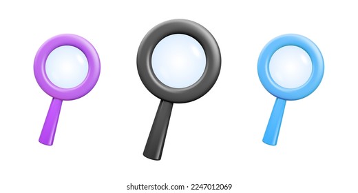 3d vector magnifying glass icon. Search concept. Magnifier or loupe illustration isolated on white background