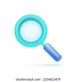 3d vector magnifying glass icon. Search loupe in cartoon style on white background. Zoom tool. Magnifier. Design object for you project 