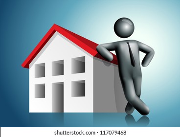 3d vector man leaning house. All elements are layered separately in vector file. Mesh used EPS10 file.