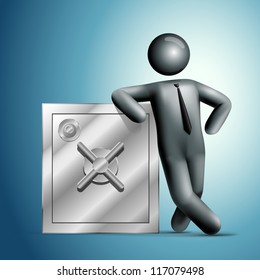 3d vector man leaning on a safe. All elements are layered separately in vector file. Mesh used EPS10 file.